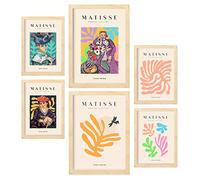 Nacnic Set de 6 Posters de Henri Matisse. Femenino. Láminas de Fauvismo y Arte Abstracto para el Diseño y Decoración de Interiores. Tamaños A3 & A4, Marcos Color Madera.
