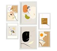 Nacnic Set de 6 Posters de Minimalismo. Colección de láminas con estética Collage para la decoración de Interiores. Tamaños A3 y A4. con Marco Blanco.