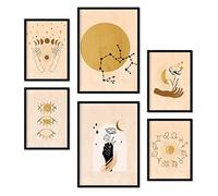 Nacnic Set de 6 Posters de Místico. Colección de láminas con estética Collage para la decoración de Interiores. Tamaños A3 y A4. con Marco Negro.