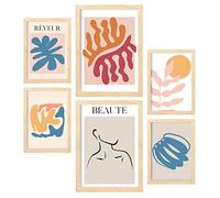 Nacnic Set de 6 Posters de Naranja y Azul. Colección de láminas con estética Collage para la decoración de Interiores. Tamaños A3 y A4. con Marco Color Madera.