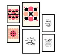 Nacnic Set de 6 posters de Rosa y negro. Colección de láminas con estética collage para la decoración de interiores. Tamaños A3 y A4. Sin marco.