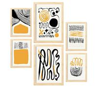 Nacnic Set de 6 Posters en Tinta Negra. Emociones. Láminas Artísticas y Abstractas para el Diseño y Decoración de Interiores. Tamaños A3 & A4, Marcos Color Madera.