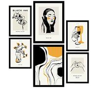 Nacnic Set de 6 Posters en Tinta Negra. Sofisticado. Láminas Artísticas y Abstractas para el Diseño y Decoración de Interiores. Tamaños A3 & A4, sin marcos.
