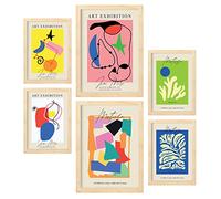 Nacnic Set de 6 Posters Exposición de Arte. Colección de láminas con estética Collage para la decoración de Interiores. Tamaños A3 y A4. con Marco de Madera.