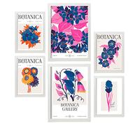 Nacnic Set de 6 Posters Florales. Galería botánica. Láminas de Naturaleza y Botánica para el Diseño y Decoración de Interiores. Tamaños A3 & A4, Marcos Blancos.