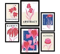 Nacnic Set de 6 Posters Florales. Jardín. Láminas de Naturaleza y Botánica para el Diseño y Decoración de Interiores. Tamaños A3 & A4, Marcos Negros.