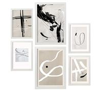 Nacnic Set de 6 Posters Kline. Colección de láminas con estética Collage para la decoración de Interiores. Tamaños A3 y A4. con Marco Blanco.