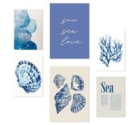 Nacnic Set De 6 Pósters Marino, Azul, Mar, Verano Ilustración De Diseño Para Decorar Las Paredes Del Hogar Habitaciones A3 Y A4 Sin Marco