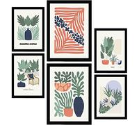 Nacnic Set de 6 Posters Minimalismo en Colores Pastel. Colección de Verano. Láminas de Paisajes y Naturaleza para el Diseño y Decoración de Interiores. Tamaños A3 & A4, Marcos Negros.