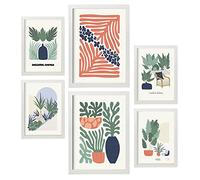 Nacnic Set de 6 Posters Minimalismo en Colores Pastel. Colección de Verano. Láminas de Paisajes y Naturaleza para el Diseño y Decoración de Interiores. Tamaños A3 & A4, Marcos Blancos.