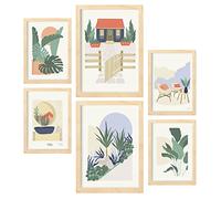Nacnic Set de 6 Posters Minimalismo en Colores Pastel. Desierto. Láminas de Paisajes y Naturaleza para el Diseño y Decoración de Interiores. Tamaños A3 & A4, Marcos Color Madera.