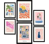 Nacnic Set de 6 Posters Minimalismo en Colores Pastel. Dulce hogar. Láminas de Paisajes y Naturaleza para el Diseño y Decoración de Interiores. Tamaños A3 & A4, Marcos Negros.