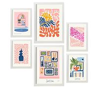 Nacnic Set de 6 Posters Minimalismo en Colores Pastel. Dulce hogar. Láminas de Paisajes y Naturaleza para el Diseño y Decoración de Interiores. Tamaños A3 & A4, Marcos Blancos.