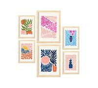 Nacnic Set de 6 Posters Minimalismo en Colores Pastel. Flower Power. Láminas de Paisajes y Naturaleza para el Diseño y Decoración de Interiores. Tamaños A3 & A4, Marcos Color Madera.