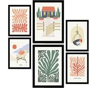 Nacnic Set de 6 Posters Minimalismo en Colores Vibrantes. Casa de la playa. Láminas de Paisajes y Naturaleza para el Diseño y Decoración de Interiores. Tamaños A3 & A4, sin marcos.