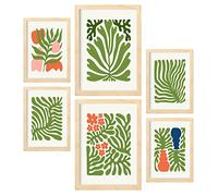 Nacnic Set de 6 Posters Minimalismo en Colores Vibrantes. Perenne. Láminas de Paisajes y Naturaleza para el Diseño y Decoración de Interiores. Tamaños A3 & A4, Marcos Color Madera.
