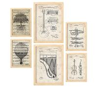 Nacnic Set de 6 Posters Música. Colección de láminas con estética Collage para la decoración de Interiores. Tamaños A3 y A4. con Marco de Madera.
