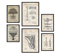Nacnic Set de 6 Posters Música. Colección de láminas con estética Collage para la decoración de Interiores. Tamaños A3 y A4. con Marco Negro.
