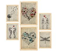 Nacnic Set de 6 Posters Texto Vintage. Colección de láminas con estética Collage para la decoración de Interiores. Tamaños A3 y A4. con Marco de Madera.