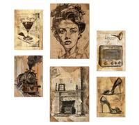 Nacnic Set De 6 Vintage Life. Wine, Train Shoes, Radio, Woman. Wine, Train Shoes, Radio, Woman Pósters Con Ilustración De Diseño Para Decorar Las Paredes Del Hogar Habitaciones A3 Y A4 Sin Marco