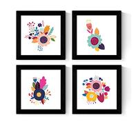 Nacnic Set de cuatro láminas cuadradas con ilustraciones de flores multicolores Tamaño 30x30 cm estilo escandinavo nordico Sin Marco