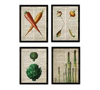 Nacnic Set de Cuatro láminas de Frutas y Verduras. Tamaño A4. Modelo 2. Sin Marco