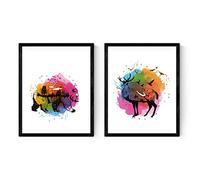 Nacnic Set de Dos láminas Estilo nórdico para enmarcar. Compuesto por lámina Oso y lámina Ciervo. Colores. Tamaño A4. Papel 250 gr y tintas