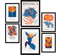 Nacnic Set of 6 Pósters de Flores. Pétalos Naranjas. Láminas de Naturaleza y Botánica para el Diseño y Decoración de Interiores. Tamaños A3 & A4, Marcos Negros.