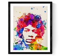 Nacnic stampa artistica in stile acquarello del volto di Jimi Hendrix. Colori vivaci. Ritratto. Immagine stampata su Carta da 250 Grammi di Alta Qualità.