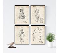 Nacnic Vintage - Pack de 4 láminas con marco con Patentes de Astronautas. Set de Posters con inventos y Patentes Antiguas. Elije el Color Que Más te guste. Con marco