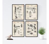 Nacnic Vintage - Pack de 4 láminas con patentes antiguas de armas. Set de pósters de inventos clásicos. Elige el color que prefieras. Impreso en papel de 250 gramos