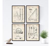 Nacnic Vintage - Pack de 4 Láminas con Patentes de Dibujo y Arquitectura. Set de Posters con inventos y Patentes Antiguas. Elije el Color Que Más te guste. Impreso en Papel de 250 Gramos