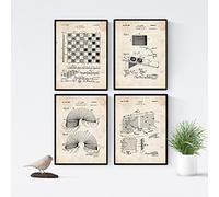 Nacnic Vintage - Pack de 4 Láminas con Patentes de Juegos Infantiles. Set de Posters con inventos y Patentes Antiguas. Elije el Color Que Más te guste.