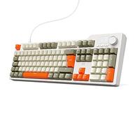 nacodex AJAZZ AK35I V3 Teclado mecánico con cable, teclado para juegos de 104 teclas, equipado con teclas multimedia y botón giratorio, con disposición de teclado alemán QWERTZ, gris, beige, naranja