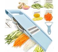NACOLUS 5 en 1 Mandolina cortador de verduras Mandolina Multi Blade Patata Veggie Slicer cortador de verduras Julienne Shredder queso rallador nórdico azul