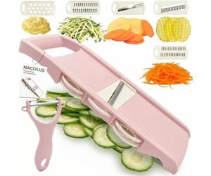 NACOLUS Cortador de mandolina para cocina, cortador de verduras 5 en 1, cortador de verduras, cortador de patatas, cortador de gofres, mandolina de intercambio en caliente con pelador para verduras