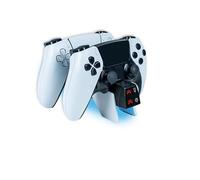 NACON - Estación de carga doble PS5 para mandos DualSense & Edge - Cargador rápido 3H, iluminación RGB personalizable, temporizador programable, cable USB incluido