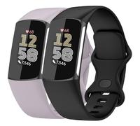 Nacorulu Compatible con Fitbit Charge 6 / Fitbit Charge 5, correa de repuesto de silicona suave para mujeres y hombres, paquete de 2 (negro_lavanda, pequeño (5.5-7.8 pulgadas)
