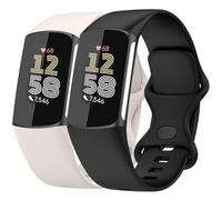 Nacorulu Compatible con Fitbit Charge 6 / Fitbit Charge 5, correa de repuesto de silicona suave para mujeres y hombres, paquete de 2 (negro_luna blanca, pequeña (5.5-7.8 pulgadas)