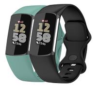 Nacorulu Compatible con Fitbit Charge 6 / Fitbit Charge 5, correa de repuesto de silicona suave para mujeres y hombres, paquete de 2 (negro_verde, pequeño (5.5-7.8 pulgadas)