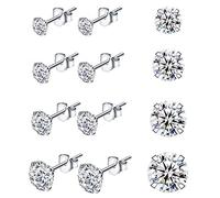 NACTECH 4 Pares Pendientes Mujer de Plata de Ley 925 Pendientes Aretes Plata de Ley Circonita Chicas Para Regalo San Valentín Originales 3/4/5/6mm