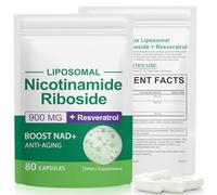 NAD Nicotinamide Riboside 900mg, Nad Resveratrol, Soporte Energía Celular, Enfoque, Antienvejecimiento Suplemento Nad (80 Cápsulas)