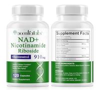 NAD Nicotinamide Riboside 910mg, Nad Resveratrol, Soporte Energía Celular, Enfoque, Antienvejecimiento Suplemento Nad (120 Cápsulas)