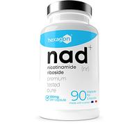 NAD+ Nicotinamide Riboside Chloride 300mg - +3 Meses de Cura - Contra la Edad y la Fatiga, NAD Booster - Polvo Puro, 90 Cápsulas - Grado Farmacéutico - Vegano - Hexagon