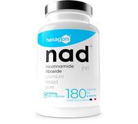 NAD+ Nicotinamide Riboside Chloride 300mg - +6 Meses de Cura - Contra la Edad y la Fatiga, NAD Booster - Polvo Puro, 180 Cápsulas - Grado Farmacéutico - Vegano - Hexagon
