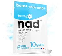 NAD+ Nicotinamide Riboside Chloride - Polvo 10 Gramos, +31 Días de Cura - Contra el Envejecimiento y la Fatiga, Cloruro de Nicotinamida Ribosida - Precursor de NAD - Fabricado en Francia - Hexagon
