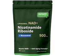 NAD⁺Nicotinamide Riboside Resveratrol 900 mg, Resveratrol, Quercetin, Liposomal Nicotinamide Riboside for Vitality & Anti-Aging Support Energy Focus, 80 Capsules (1PC)