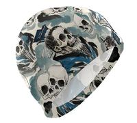 Nadar - Gorro de natación para principiantes con diseño de calavera de poeta antiguo chino para adultos, protección del cabello y reducción de arrastre