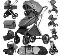NADDLILY Carrito Bebe 4 en 1, Carrito Bebe con Diseño Portátil Plegable de Un Clic, Carro Bebes 4 Piezas con Empuje Reversible de Dos Vías, Cochecito Bebes 3 Piezas con Accesorios (688 Deep Grey)
