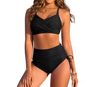 Nadeer Bikinis Mujer Conjuntos de Bikini Push Up Cuello en V Traje de Baño de Dos Piezas Conjunto Bañador Control de Vientre de Cintura Alta Bikini